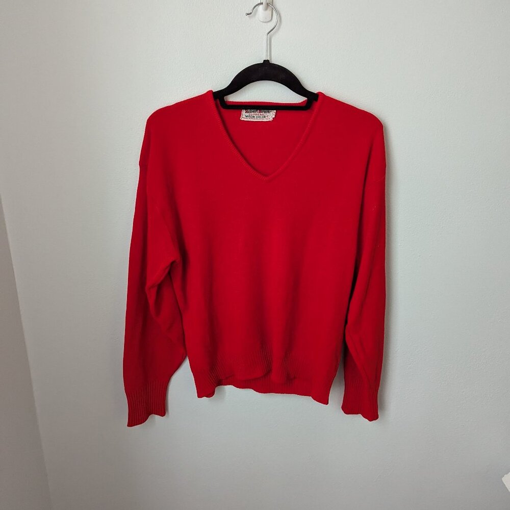 Vintage 1960s Robert Bruce Supreme Virgin Orlon Red Sweater, Medium